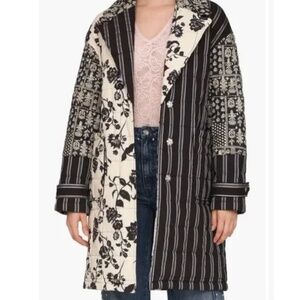 NWT Avec Les Filles Wool/Cotton Blend Mixed Print Quilted Coat, Snap Closure